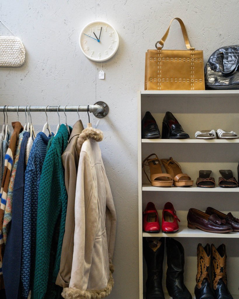 Clothing and shoes at House of Vintage, an antiques shop in Washingotn.