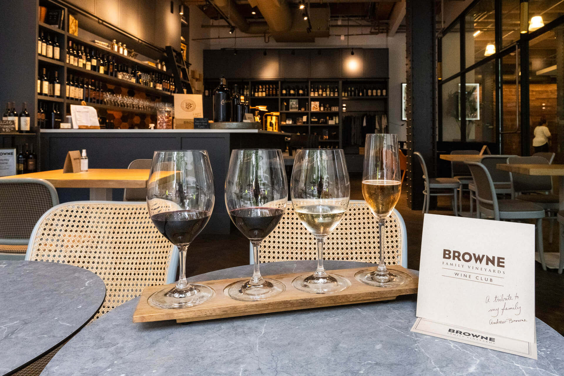 Washington wine: A tasting flight of four different wines on a table