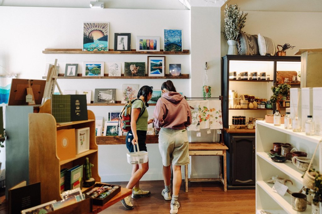 Two women shop at a store in Port Angeles.