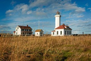 Point Wilson Lighthouse and adjacent building at Fort Worden State Park-Washington State Lighthouses