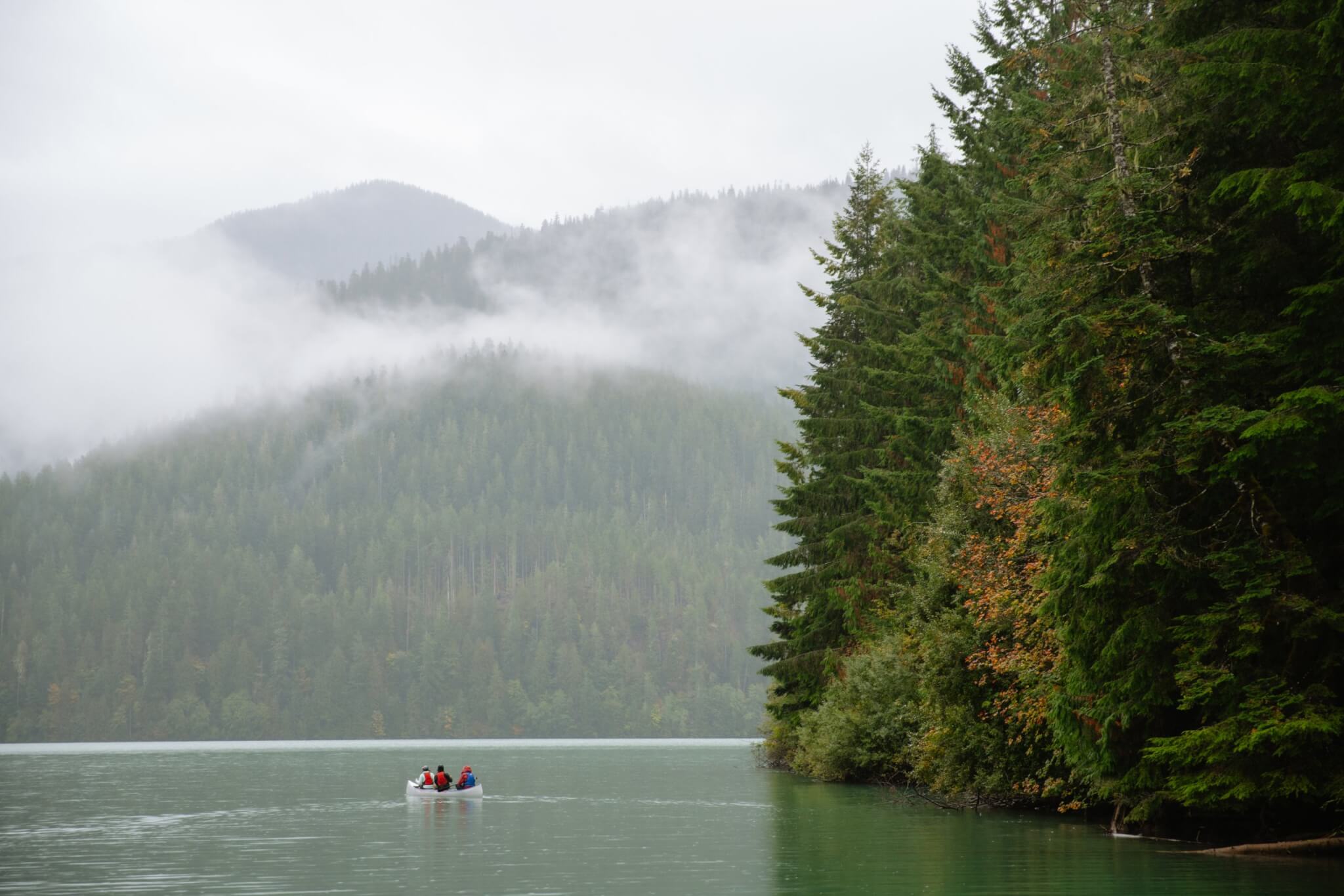 A canoe sits on Baker Lake